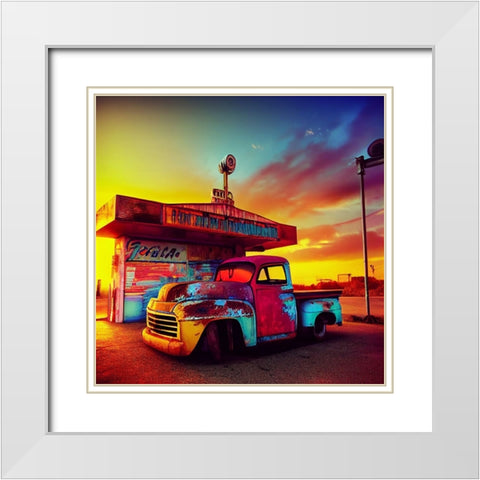 F009 Route 66 White Modern Wood Framed Art Print with Double Matting by Heere, Ray