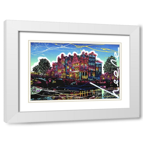 C009 Colorful Cityview of Brouwersgracht In Amsterdam White Modern Wood Framed Art Print with Double Matting by Heere, Ray