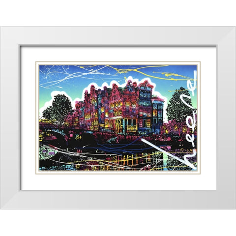 C009 Colorful Cityview of Brouwersgracht In Amsterdam White Modern Wood Framed Art Print with Double Matting by Heere, Ray