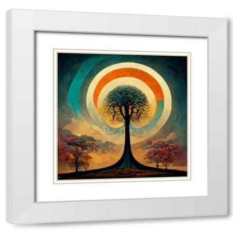 A015 Tree Of Life White Modern Wood Framed Art Print with Double Matting by Heere, Ray
