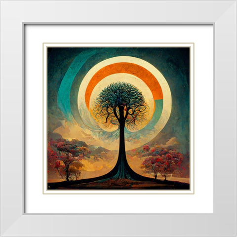 A015 Tree Of Life White Modern Wood Framed Art Print with Double Matting by Heere, Ray