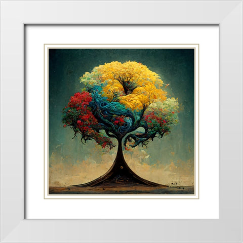 A016 Tree Of Life White Modern Wood Framed Art Print with Double Matting by Heere, Ray