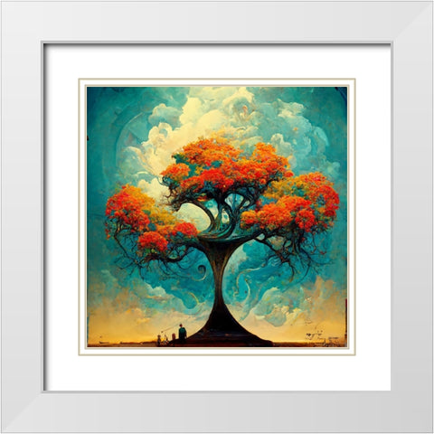 A017 Tree Of Life White Modern Wood Framed Art Print with Double Matting by Heere, Ray