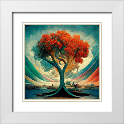 A018 Tree Of Life White Modern Wood Framed Art Print with Double Matting by Heere, Ray