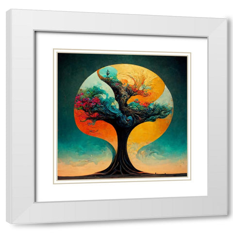 A019 Tree Of Life White Modern Wood Framed Art Print with Double Matting by Heere, Ray