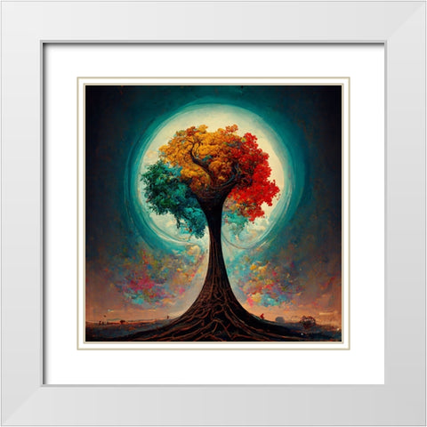 A020 Tree Of Life White Modern Wood Framed Art Print with Double Matting by Heere, Ray