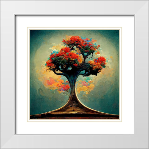 A023 Tree Of Life White Modern Wood Framed Art Print with Double Matting by Heere, Ray