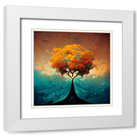 A025 Tree Of Life White Modern Wood Framed Art Print with Double Matting by Heere, Ray