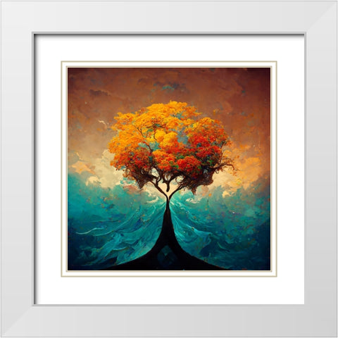 A025 Tree Of Life White Modern Wood Framed Art Print with Double Matting by Heere, Ray