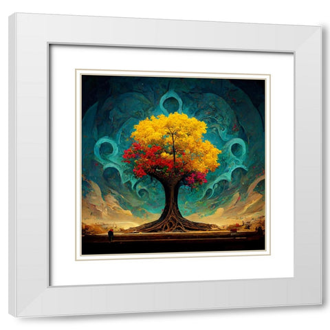 A026 Tree Of Life White Modern Wood Framed Art Print with Double Matting by Heere, Ray