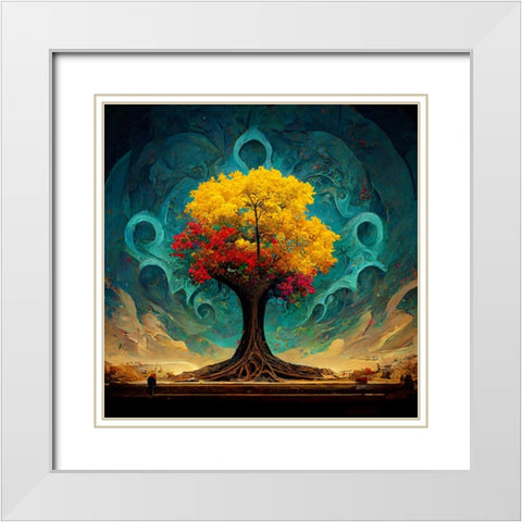 A026 Tree Of Life White Modern Wood Framed Art Print with Double Matting by Heere, Ray