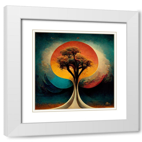 A028 Tree Of Life White Modern Wood Framed Art Print with Double Matting by Heere, Ray