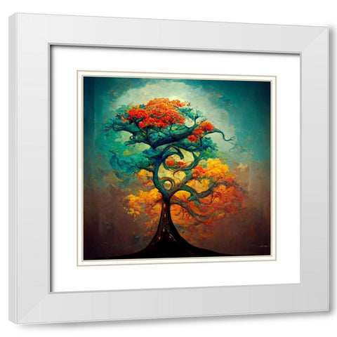 A033 Tree Of Life White Modern Wood Framed Art Print with Double Matting by Heere, Ray