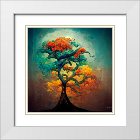 A033 Tree Of Life White Modern Wood Framed Art Print with Double Matting by Heere, Ray