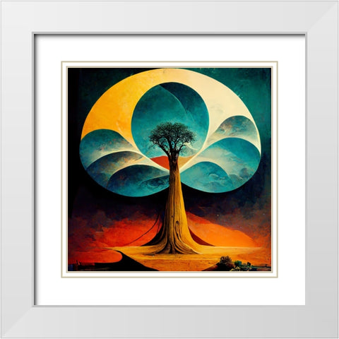 A034 Tree Of Life White Modern Wood Framed Art Print with Double Matting by Heere, Ray