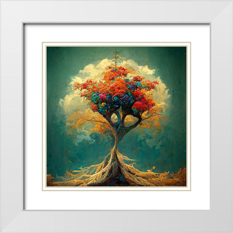 A035 Tree Of Life White Modern Wood Framed Art Print with Double Matting by Heere, Ray