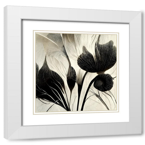 B031 Flowers Black White White Modern Wood Framed Art Print with Double Matting by Heere, Ray