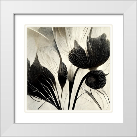 B031 Flowers Black White White Modern Wood Framed Art Print with Double Matting by Heere, Ray