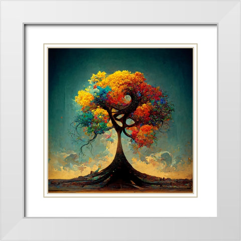 A036 Tree Of Life White Modern Wood Framed Art Print with Double Matting by Heere, Ray