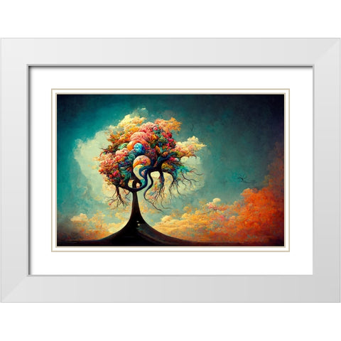 A045 Tree Of Life White Modern Wood Framed Art Print with Double Matting by Heere, Ray