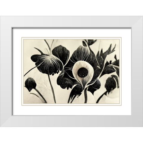 B052 Flowers Black White White Modern Wood Framed Art Print with Double Matting by Heere, Ray