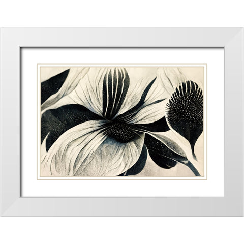 B055 Flowers Black White White Modern Wood Framed Art Print with Double Matting by Heere, Ray