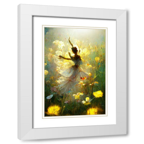 G001 Flower Dance White Modern Wood Framed Art Print with Double Matting by Heere, Ray