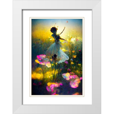 G003 Flower Dance White Modern Wood Framed Art Print with Double Matting by Heere, Ray