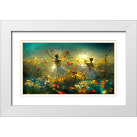 G005 Flower Dance White Modern Wood Framed Art Print with Double Matting by Heere, Ray