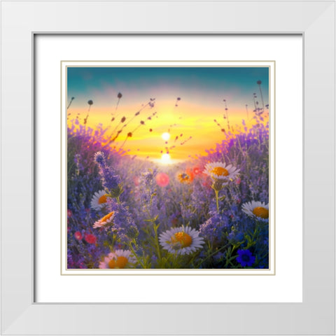 H002 Flowering Fields White Modern Wood Framed Art Print with Double Matting by Heere, Ray
