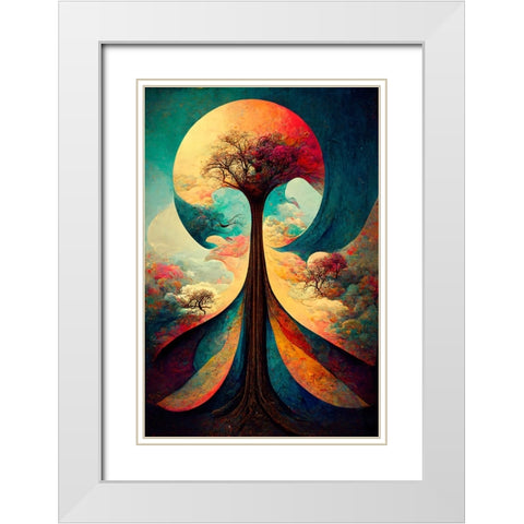 A077 Tree Of Life White Modern Wood Framed Art Print with Double Matting by Heere, Ray