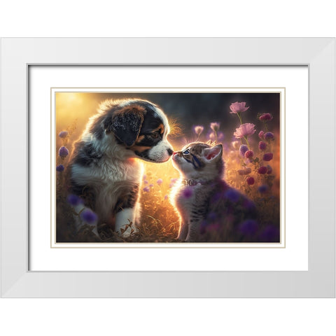 Cats And Dogs 1 White Modern Wood Framed Art Print with Double Matting by Heere, Ray