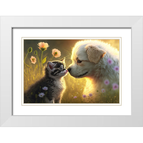 Cats And Dogs 2 White Modern Wood Framed Art Print with Double Matting by Heere, Ray