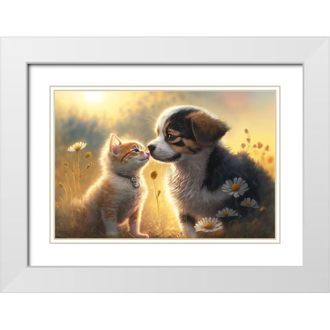 Cats And Dogs 3 White Modern Wood Framed Art Print with Double Matting by Heere, Ray