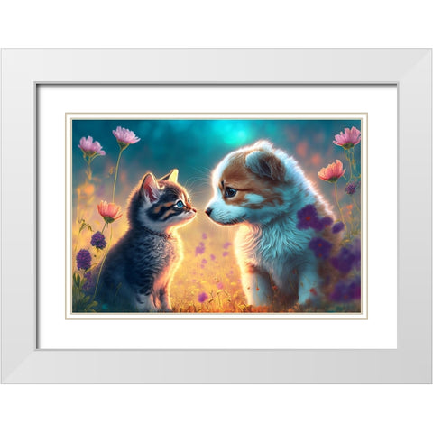 Cats And Dogs 5 White Modern Wood Framed Art Print with Double Matting by Heere, Ray