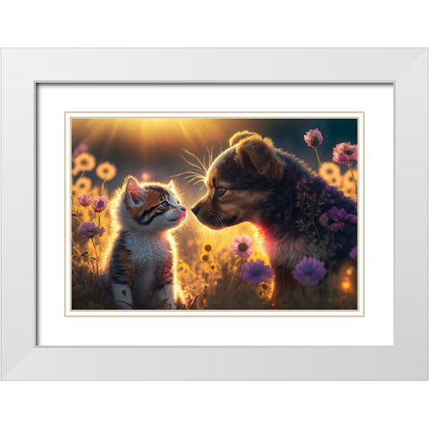 Cats And Dogs 6 White Modern Wood Framed Art Print with Double Matting by Heere, Ray