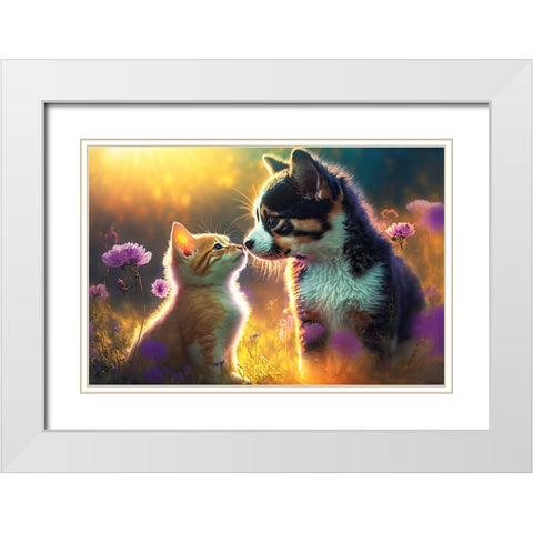 Cats And Dogs 8 White Modern Wood Framed Art Print with Double Matting by Heere, Ray