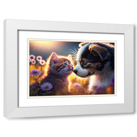 Cats And Dogs 9 White Modern Wood Framed Art Print with Double Matting by Heere, Ray