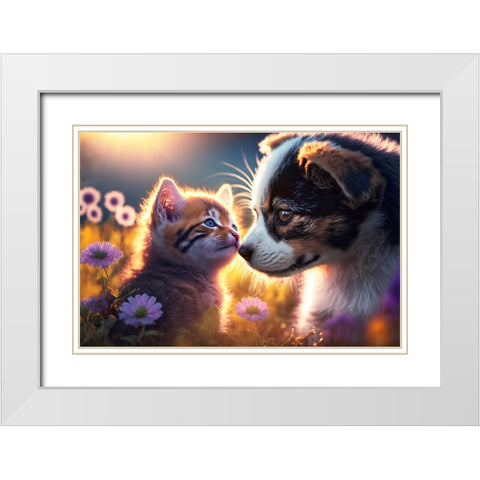 Cats And Dogs 9 White Modern Wood Framed Art Print with Double Matting by Heere, Ray
