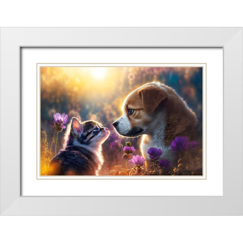 Cats And Dogs 12 White Modern Wood Framed Art Print with Double Matting by Heere, Ray