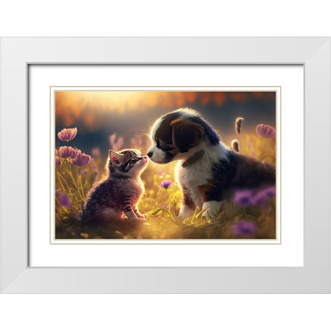 Cats And Dogs 15 White Modern Wood Framed Art Print with Double Matting by Heere, Ray