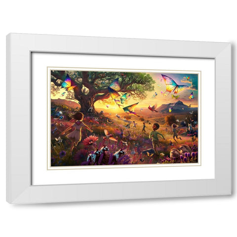Kite Running 1 White Modern Wood Framed Art Print with Double Matting by Heere, Ray