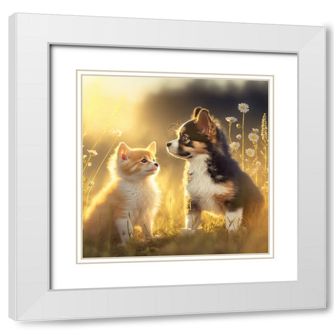 Cats And Dogs 20 White Modern Wood Framed Art Print with Double Matting by Heere, Ray