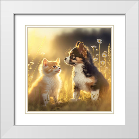 Cats And Dogs 20 White Modern Wood Framed Art Print with Double Matting by Heere, Ray