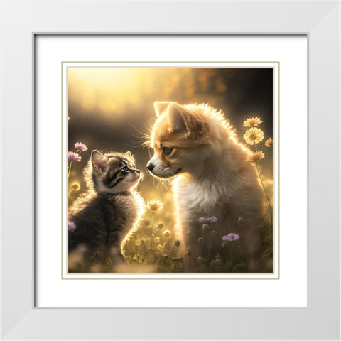 Cats And Dogs 21 White Modern Wood Framed Art Print with Double Matting by Heere, Ray