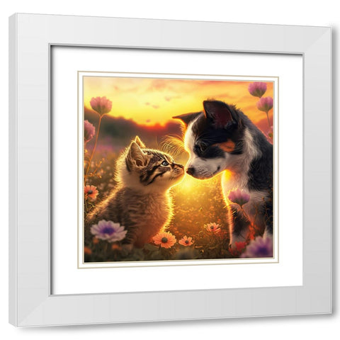 Cats And Dogs 27 White Modern Wood Framed Art Print with Double Matting by Heere, Ray