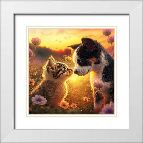 Cats And Dogs 27 White Modern Wood Framed Art Print with Double Matting by Heere, Ray