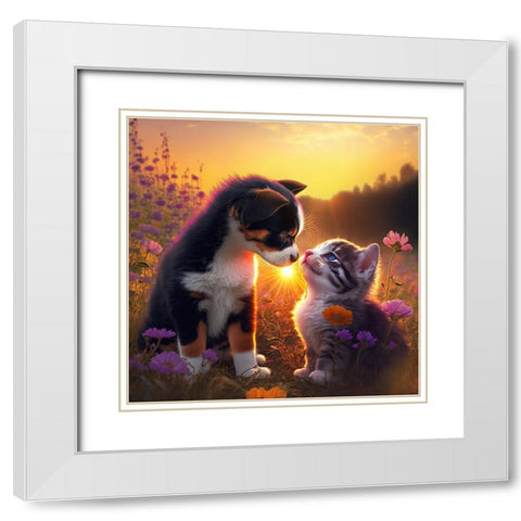 Cats And Dogs 28 White Modern Wood Framed Art Print with Double Matting by Heere, Ray