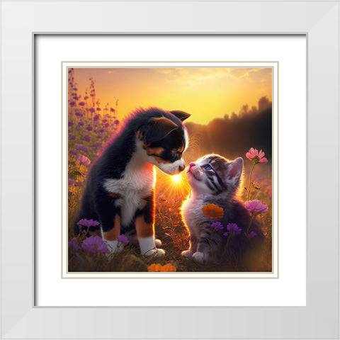 Cats And Dogs 28 White Modern Wood Framed Art Print with Double Matting by Heere, Ray