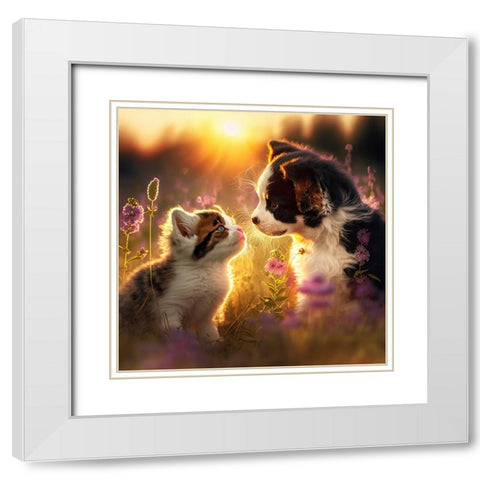 Cats And Dogs 29 White Modern Wood Framed Art Print with Double Matting by Heere, Ray